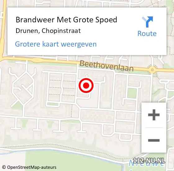 Locatie op kaart van de 112 melding: Brandweer Met Grote Spoed Naar Drunen, Chopinstraat op 2 juni 2022 14:22