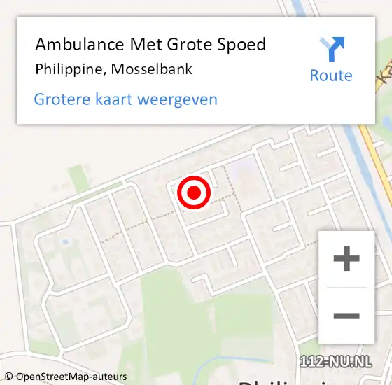Locatie op kaart van de 112 melding: Ambulance Met Grote Spoed Naar Philippine, Mosselbank op 19 juli 2014 00:54