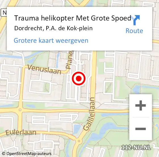 Locatie op kaart van de 112 melding: Trauma helikopter Met Grote Spoed Naar Dordrecht, P.A. de Kok-plein op 2 juni 2022 15:12