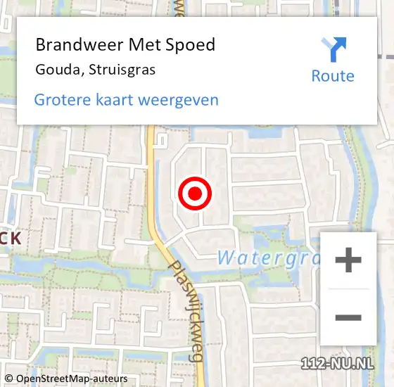 Locatie op kaart van de 112 melding: Brandweer Met Spoed Naar Gouda, Struisgras op 2 juni 2022 15:14