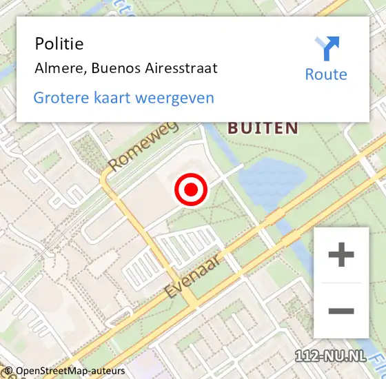 Locatie op kaart van de 112 melding: Politie Almere, Buenos Airesstraat op 2 juni 2022 15:27