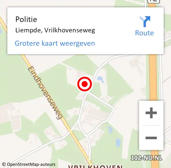 Locatie op kaart van de 112 melding: Politie Liempde, Vrilkhovenseweg op 2 juni 2022 15:28