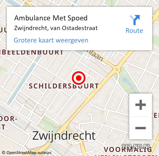 Locatie op kaart van de 112 melding: Ambulance Met Spoed Naar Zwijndrecht, van Ostadestraat op 2 juni 2022 15:33