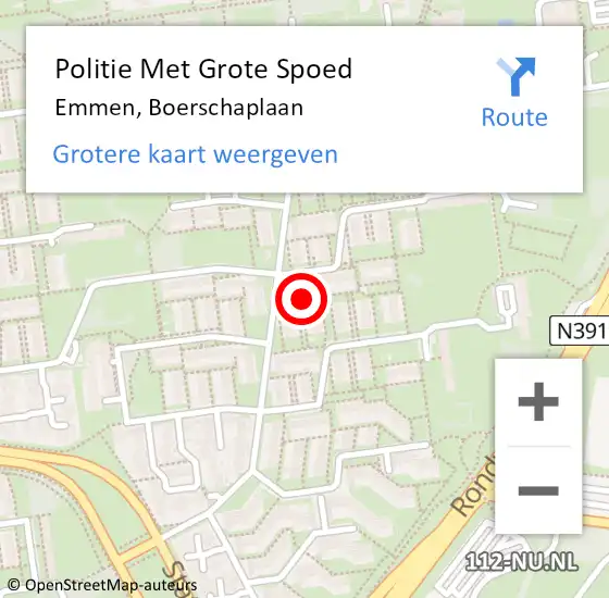 Locatie op kaart van de 112 melding: Politie Met Grote Spoed Naar Emmen, Boerschaplaan op 2 juni 2022 15:41
