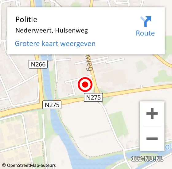 Locatie op kaart van de 112 melding: Politie Nederweert, Hulsenweg op 2 juni 2022 16:08