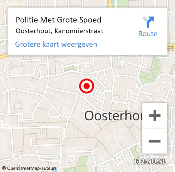 Locatie op kaart van de 112 melding: Politie Met Grote Spoed Naar Oosterhout, Kanonnierstraat op 2 juni 2022 16:13