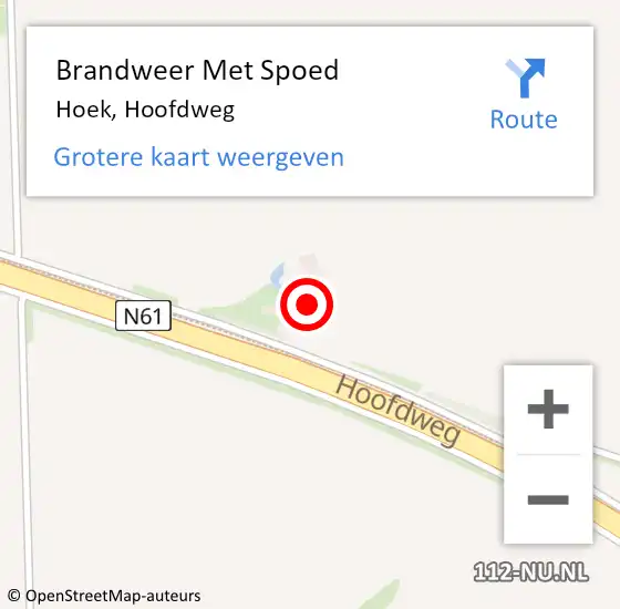 Locatie op kaart van de 112 melding: Brandweer Met Spoed Naar Hoek, Hoofdweg op 2 juni 2022 16:39