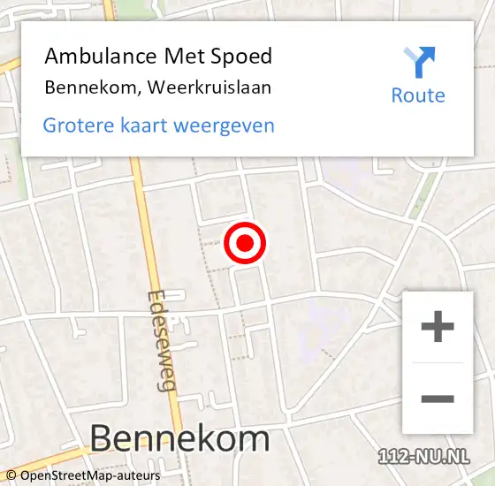 Locatie op kaart van de 112 melding: Ambulance Met Spoed Naar Bennekom, Weerkruislaan op 2 juni 2022 16:39