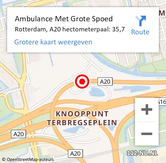 Locatie op kaart van de 112 melding: Ambulance Met Grote Spoed Naar Rotterdam, A20 hectometerpaal: 35,7 op 2 juni 2022 16:45