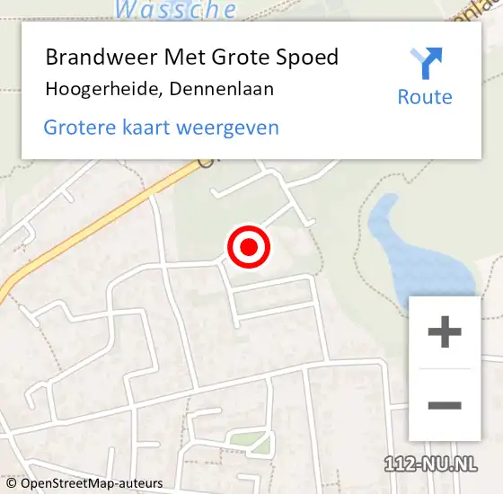 Locatie op kaart van de 112 melding: Brandweer Met Grote Spoed Naar Hoogerheide, Dennenlaan op 2 juni 2022 17:05