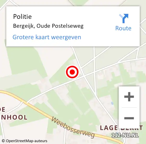 Locatie op kaart van de 112 melding: Politie Bergeijk, Oude Postelseweg op 2 juni 2022 17:06