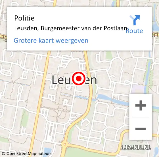 Locatie op kaart van de 112 melding: Politie Leusden, Burgemeester van der Postlaan op 2 juni 2022 17:07