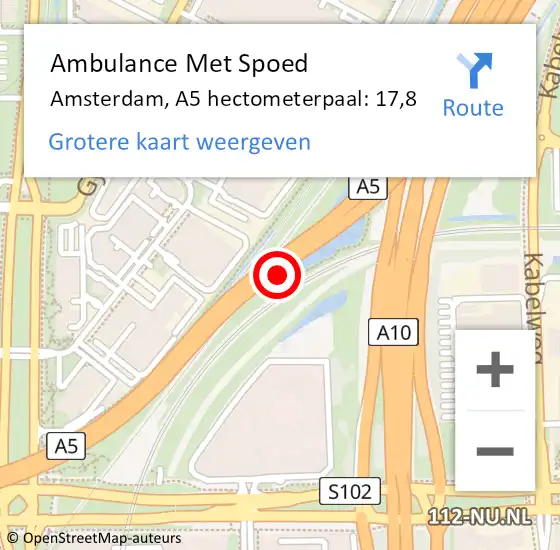 Locatie op kaart van de 112 melding: Ambulance Met Spoed Naar Amsterdam, A5 hectometerpaal: 17,8 op 2 juni 2022 17:08