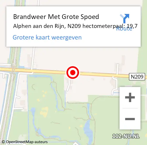 Locatie op kaart van de 112 melding: Brandweer Met Grote Spoed Naar Alphen aan den Rijn, N209 hectometerpaal: 19,7 op 2 juni 2022 17:14