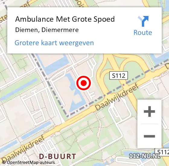 Locatie op kaart van de 112 melding: Ambulance Met Grote Spoed Naar Diemen, Diemermere op 2 juni 2022 17:47