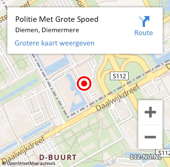 Locatie op kaart van de 112 melding: Politie Met Grote Spoed Naar Diemen, Diemermere op 2 juni 2022 17:52