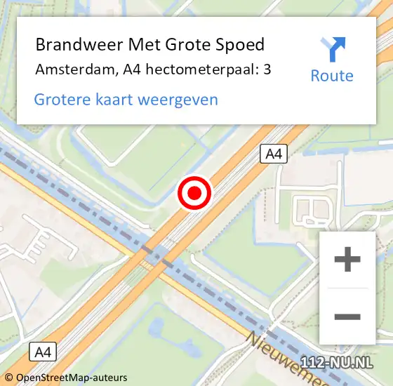 Locatie op kaart van de 112 melding: Brandweer Met Grote Spoed Naar Amsterdam, A4 hectometerpaal: 3 op 2 juni 2022 18:05