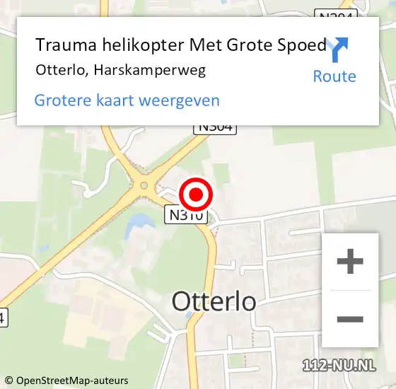 Locatie op kaart van de 112 melding: Trauma helikopter Met Grote Spoed Naar Otterlo, Harskamperweg op 2 juni 2022 18:06