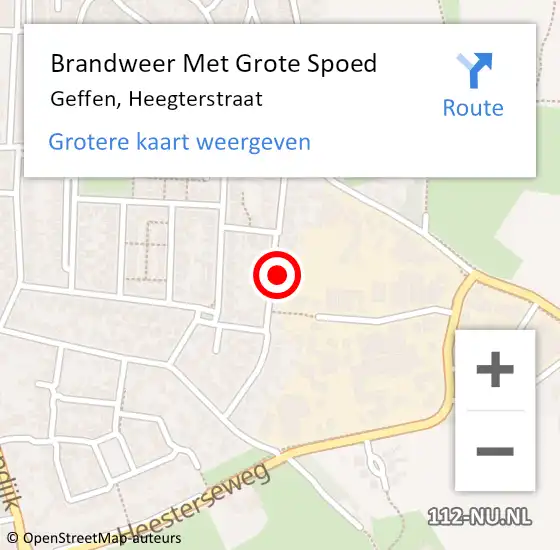 Locatie op kaart van de 112 melding: Brandweer Met Grote Spoed Naar Geffen, Heegterstraat op 2 juni 2022 18:10