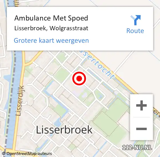 Locatie op kaart van de 112 melding: Ambulance Met Spoed Naar Lisserbroek, Wolgrasstraat op 2 juni 2022 18:12
