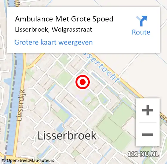 Locatie op kaart van de 112 melding: Ambulance Met Grote Spoed Naar Lisserbroek, Wolgrasstraat op 2 juni 2022 18:13