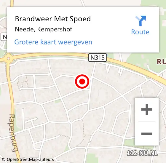 Locatie op kaart van de 112 melding: Brandweer Met Spoed Naar Neede, Kempershof op 2 juni 2022 18:40