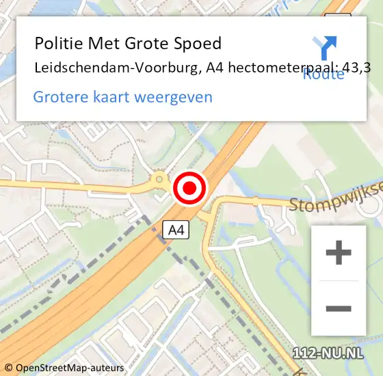 Locatie op kaart van de 112 melding: Politie Met Grote Spoed Naar Leidschendam-Voorburg, A4 hectometerpaal: 43,3 op 2 juni 2022 18:52