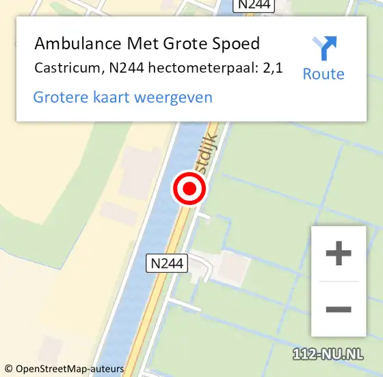 Locatie op kaart van de 112 melding: Ambulance Met Grote Spoed Naar Castricum, N244 hectometerpaal: 2,1 op 2 juni 2022 18:58