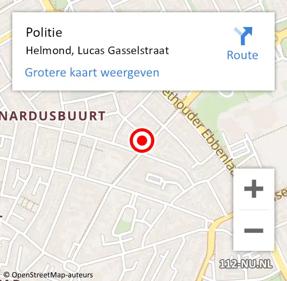 Locatie op kaart van de 112 melding: Politie Helmond, Lucas Gasselstraat op 2 juni 2022 19:15