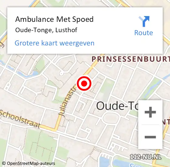 Locatie op kaart van de 112 melding: Ambulance Met Spoed Naar Oude-Tonge, Lusthof op 2 juni 2022 19:16