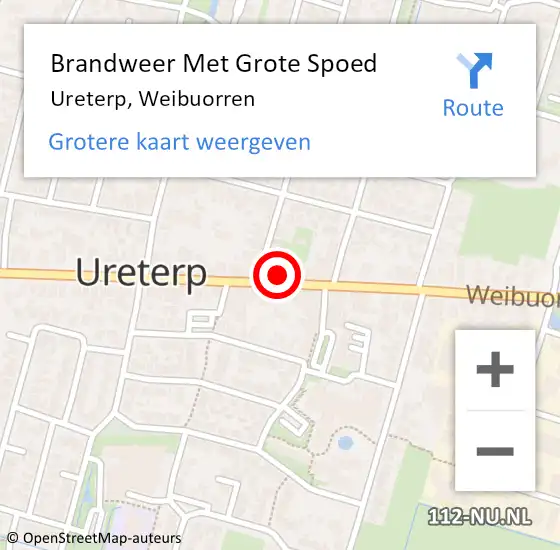 Locatie op kaart van de 112 melding: Brandweer Met Grote Spoed Naar Ureterp, Weibuorren op 2 juni 2022 19:33