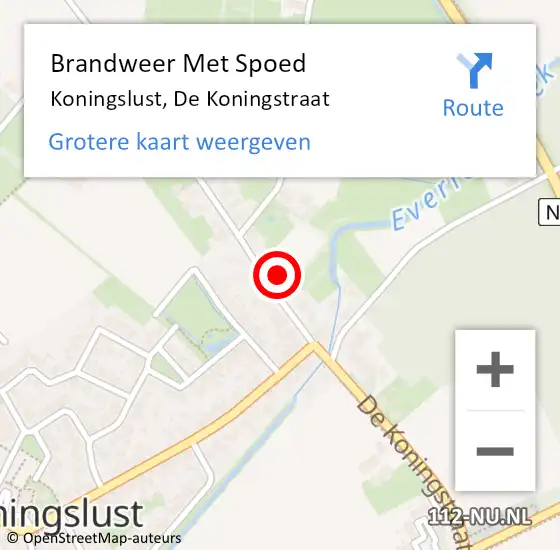 Locatie op kaart van de 112 melding: Brandweer Met Spoed Naar Koningslust, De Koningstraat op 2 juni 2022 19:37