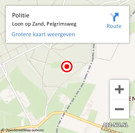 Locatie op kaart van de 112 melding: Politie Loon op Zand, Pelgrimsweg op 2 juni 2022 20:09