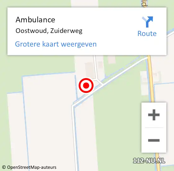 Locatie op kaart van de 112 melding: Ambulance Oostwoud, Zuiderweg op 2 juni 2022 20:44