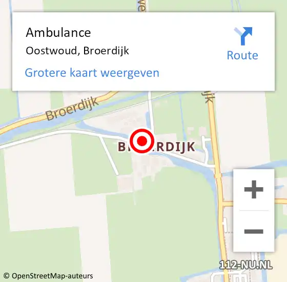 Locatie op kaart van de 112 melding: Ambulance Oostwoud, Broerdijk op 2 juni 2022 20:46