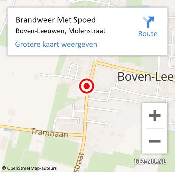 Locatie op kaart van de 112 melding: Brandweer Met Spoed Naar Boven-Leeuwen, Molenstraat op 2 juni 2022 21:19