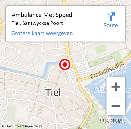 Locatie op kaart van de 112 melding: Ambulance Met Spoed Naar Tiel, Santwyckse Poort op 2 juni 2022 21:22