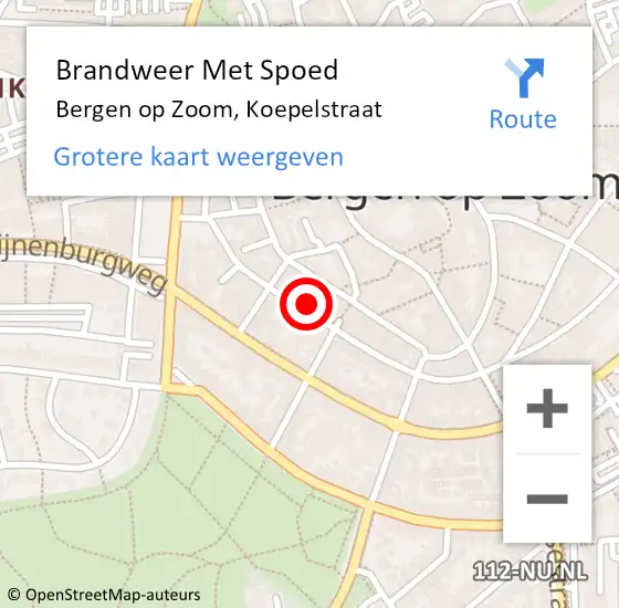 Locatie op kaart van de 112 melding: Brandweer Met Spoed Naar Bergen op Zoom, Koepelstraat op 2 juni 2022 22:16