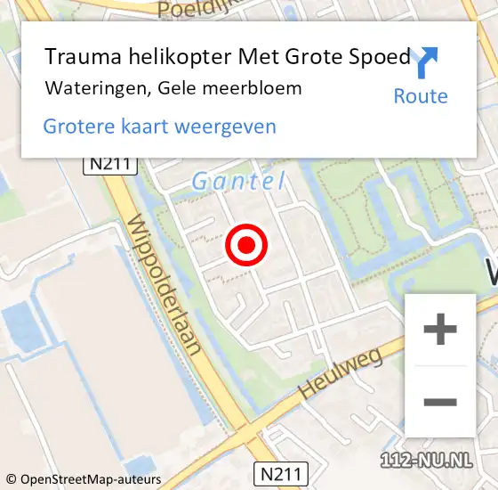 Locatie op kaart van de 112 melding: Trauma helikopter Met Grote Spoed Naar Wateringen, Gele meerbloem op 2 juni 2022 22:19