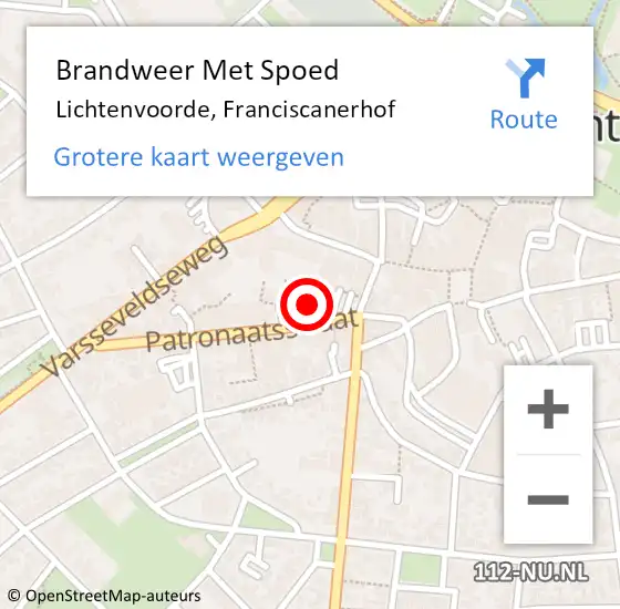 Locatie op kaart van de 112 melding: Brandweer Met Spoed Naar Lichtenvoorde, Franciscanerhof op 2 juni 2022 22:24