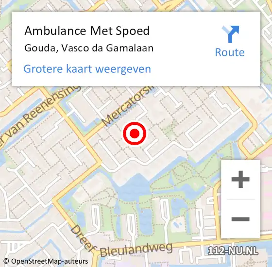 Locatie op kaart van de 112 melding: Ambulance Met Spoed Naar Gouda, Vasco da Gamalaan op 2 juni 2022 22:26