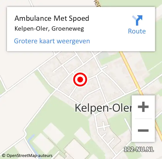 Locatie op kaart van de 112 melding: Ambulance Met Spoed Naar Kelpen-Oler, Groeneweg op 2 juni 2022 22:28