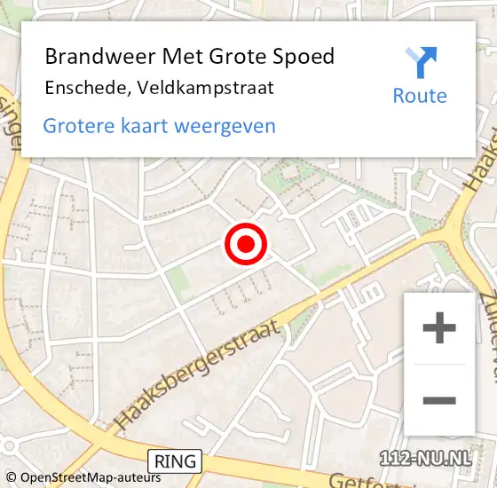 Locatie op kaart van de 112 melding: Brandweer Met Grote Spoed Naar Enschede, Veldkampstraat op 2 juni 2022 23:06