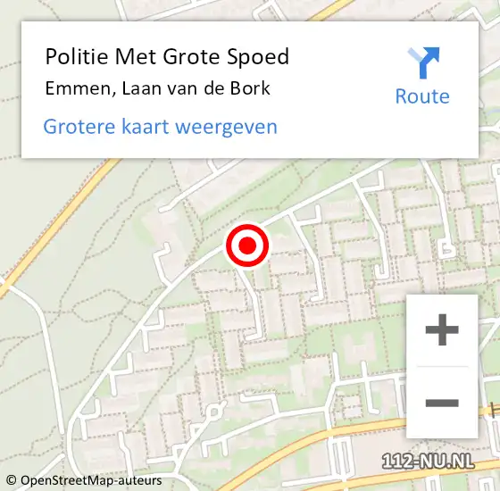 Locatie op kaart van de 112 melding: Politie Met Grote Spoed Naar Emmen, Laan van de Bork op 2 juni 2022 23:15