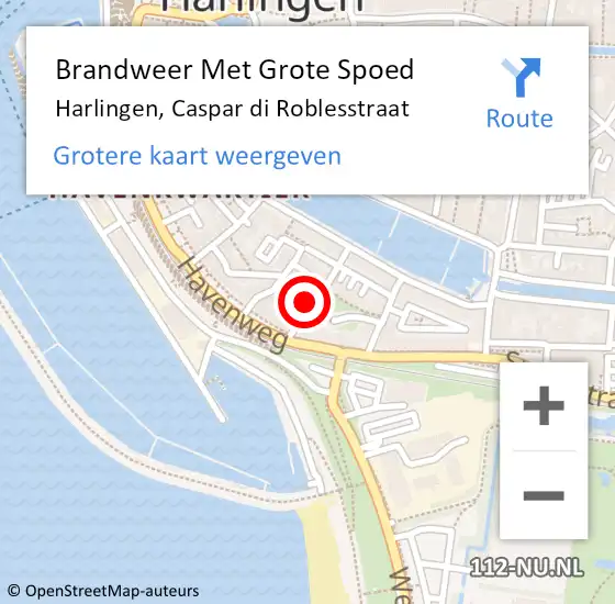 Locatie op kaart van de 112 melding: Brandweer Met Grote Spoed Naar Harlingen, Caspar di Roblesstraat op 2 juni 2022 23:15