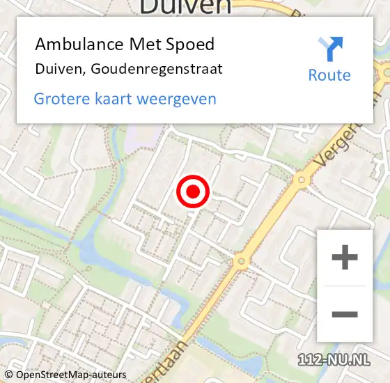 Locatie op kaart van de 112 melding: Ambulance Met Spoed Naar Duiven, Goudenregenstraat op 3 juni 2022 00:48