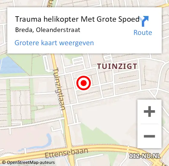 Locatie op kaart van de 112 melding: Trauma helikopter Met Grote Spoed Naar Breda, Oleanderstraat op 3 juni 2022 01:00