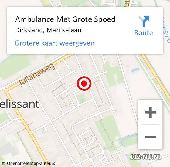 Locatie op kaart van de 112 melding: Ambulance Met Grote Spoed Naar Dirksland, Marijkelaan op 3 juni 2022 01:44