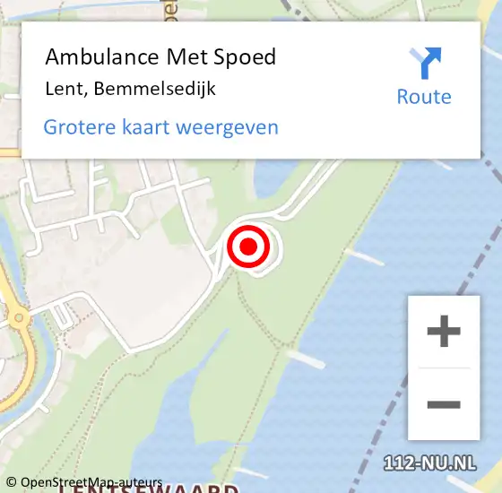 Locatie op kaart van de 112 melding: Ambulance Met Spoed Naar Lent, Bemmelsedijk op 3 juni 2022 02:01