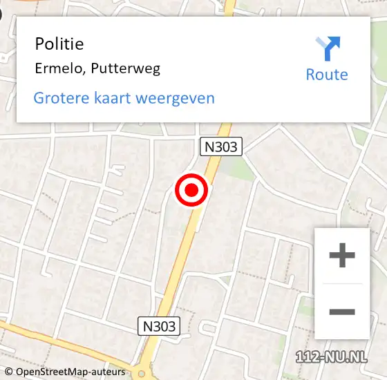 Locatie op kaart van de 112 melding: Politie Ermelo, Putterweg op 3 juni 2022 02:57